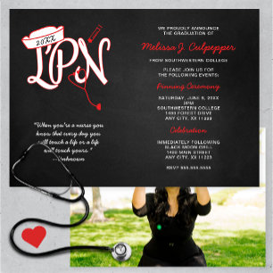 LPN photo graduation pinning party chalkboard red Invitation