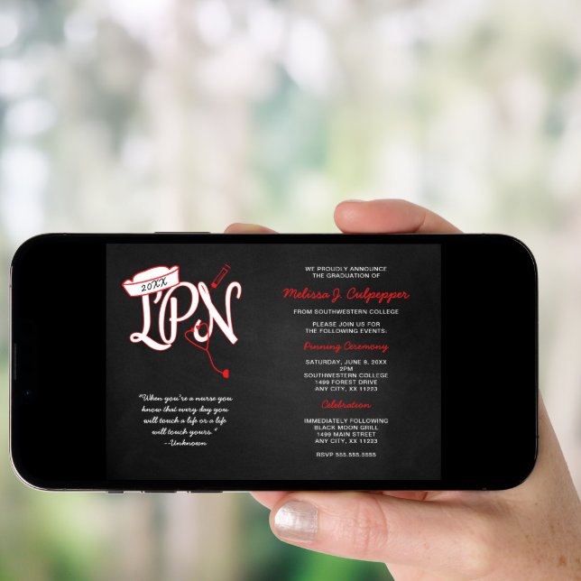 LPN pinning ceremony celebration graduation red Invitation (Front Digital)