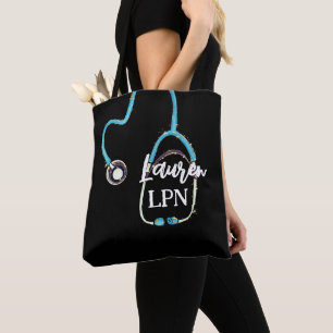 LPN Practical Nurse RN Gift Stethoscope Monogram Tote Bag