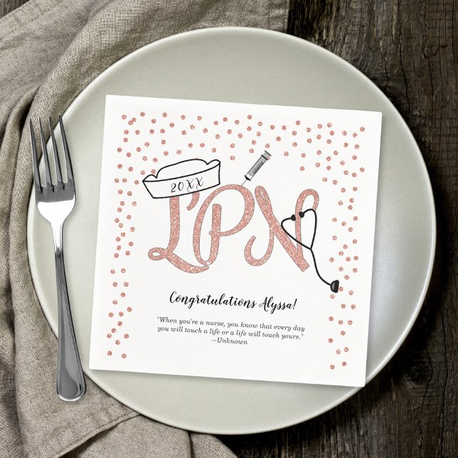 LPN Rose Gold confetti graduation party decor Napkins (Creator Uploaded)