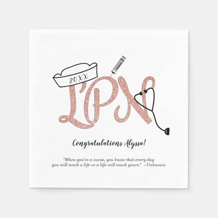 Lpn Rose Gold Glitter Nurse Graduation Party Decor Napkins