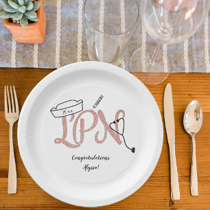 LPN Rose Gold Nurse graduation party decor Paper Plates