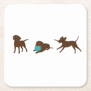 lr chocolate lab cartoon strip square paper coaster
