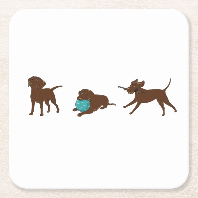 lr chocolate lab cartoon strip square paper coaster (Front)
