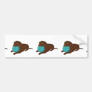 LR chocolate lab chewing ball cartoon Bumper Sticker