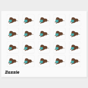 LR chocolate lab chewing ball cartoon Square Sticker