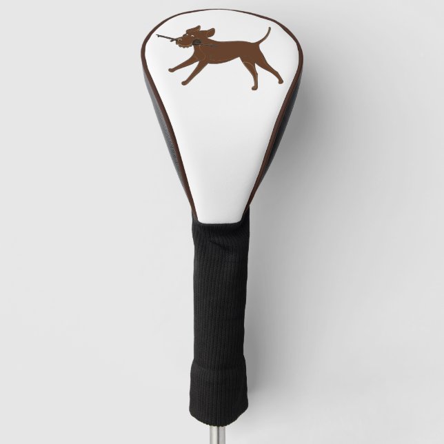 LR chocolate lab with stick Golf Head Cover (Front)