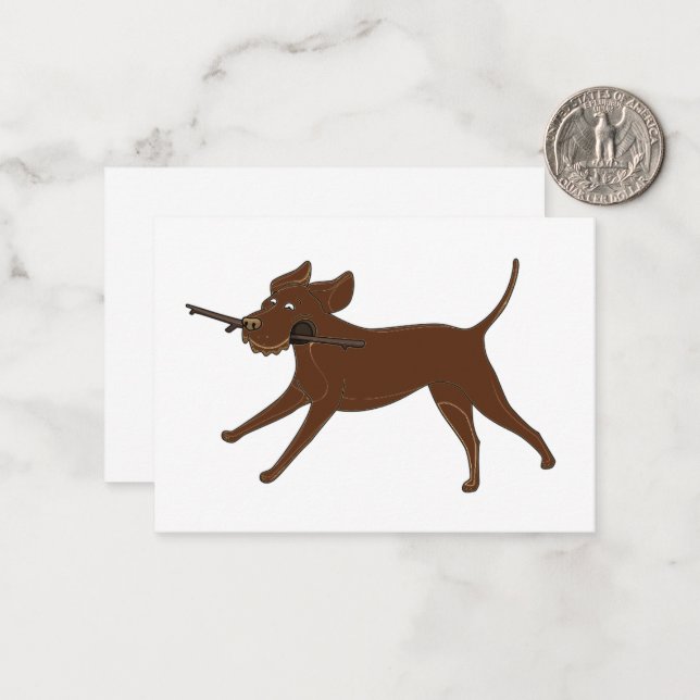 LR chocolate lab with stick Note Card (Front/Back In Situ)