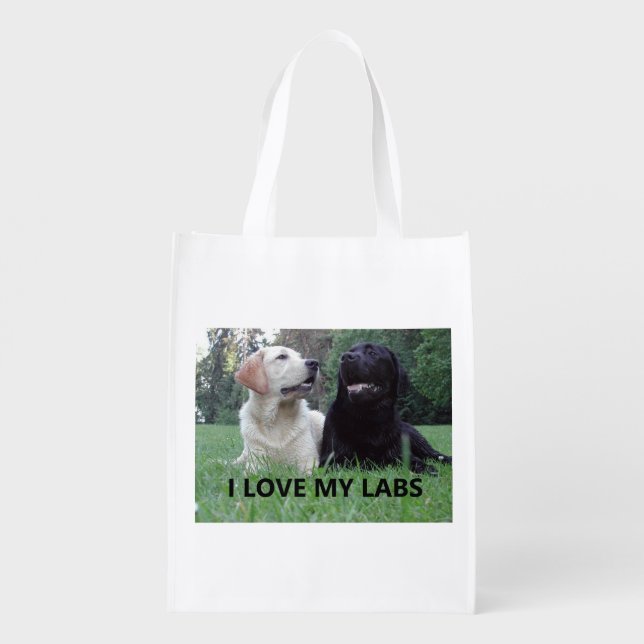 LR I Love My Labs with picture Grocery Bag (Back)
