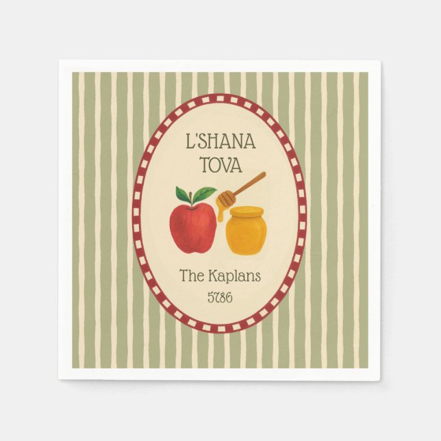 L'Shana Tova Rosh Hashanah Jewish New Year Striped Napkins (Front)