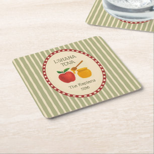 L'Shana Tova Rosh Hashanah Jewish New Year Striped Square Paper Coaster