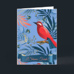 L'Shana Tovah! Rosh Hashanah Jewish New Year Card<br><div class="desc">Happy Rosh Hashanah Hebrew Text "Shana Tova" Jewish New Year Holiday symbols greeting card. L'Shana Tovah! Torah, Honey and apple, shofar, pomegranate, star of David, Rosh Hashana traditional fruits autumn, sukkot. Judaica. Vintage Birds and Leaves Navy Blue background. Invitations & Stationery > Invitations & Announcements, Invitations & Stationery > Greeting...</div>