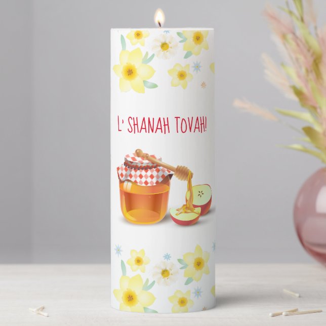 L'Shanah Tovah! A Good and Sweet New Year Honey Pillar Candle (In Situ)