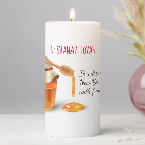 LShanah Tovah A Good and Sweet New Year Honey Pillar Candle