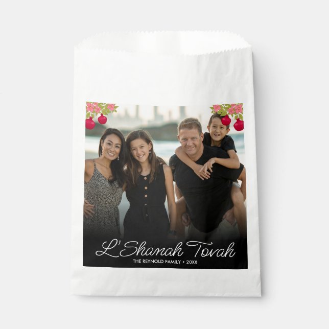 L'Shanah Tovah Script Photo Pomegranate Flower Favor Bag (Front)