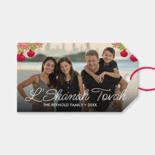 L'Shanah Tovah Script Photo Pomegranate Flower Gift Tags