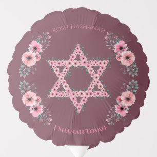 L'Shanah Tovah Star of David Pink Flower Balloon