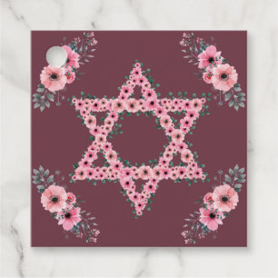 L'Shanah Tovah Star of David Pink Flower Favor Tags