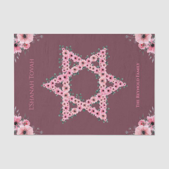  L'Shanah Tovah Star of David Pink Flower Tissue Paper (Front)