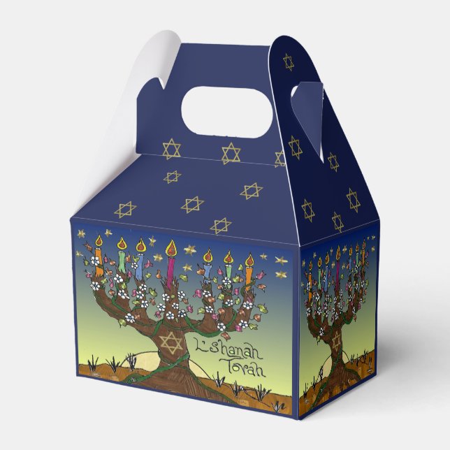 L'shanah Tovah Tree Of life Menorah Favor Box (Back Side)
