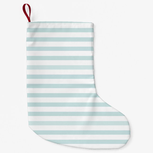 Lt. Blue and White Horizontal Stripe Small Christmas Stocking (Front)