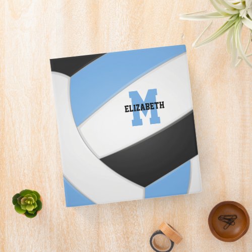 lt blue black team colors girls boys volleyball 3 ring binder