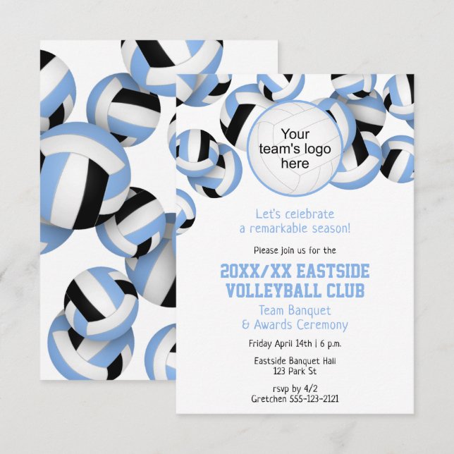 lt blue black team colors volleyball awards party invitation (Front/Back)