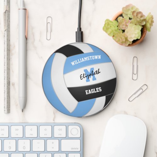 lt blue black volleyball team colors personalized wireless charger 