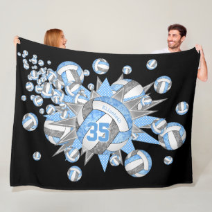 Lt blue gray sports stars girls volleyball room fleece blanket
