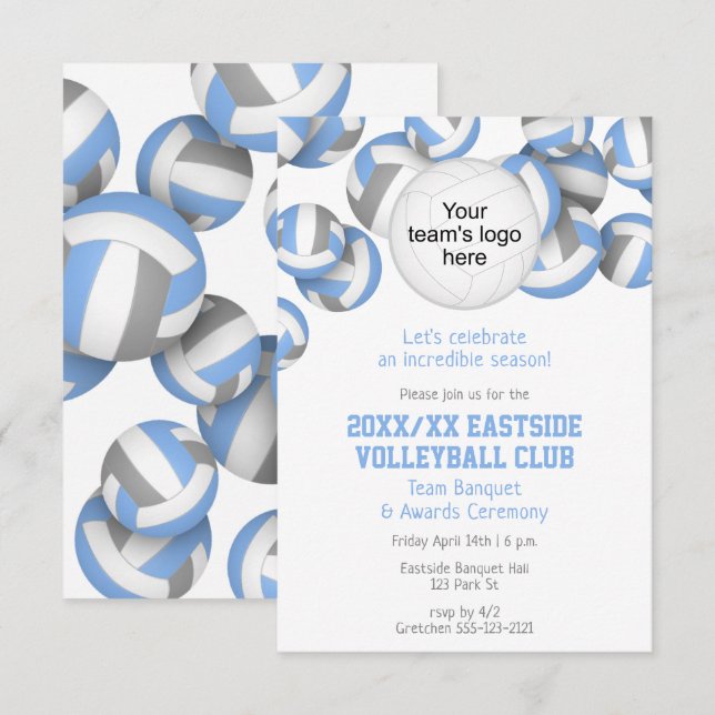 lt blue gray team colors volleyball awards banquet invitation (Front/Back)