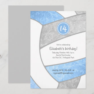 lt blue gray volleyball girls sports celebration invitation