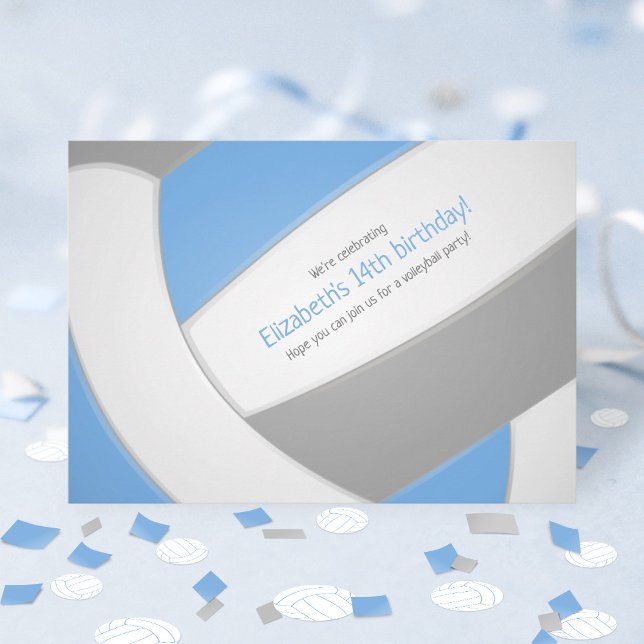 lt blue gray volleyball kids birthday team party  invitation (Creator Uploaded)