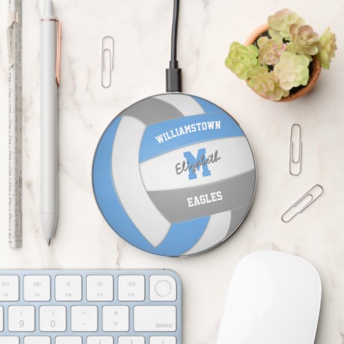 lt blue gray volleyball team colors personalized wireless charger 