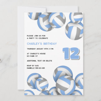 lt blue gray volleyballs birthday or team party invitation