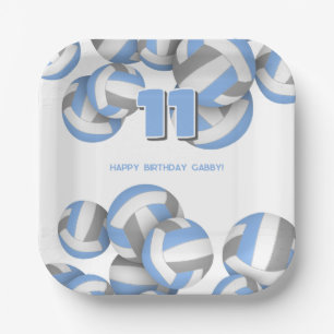 lt blue gray volleyballs kids birthday party paper plates
