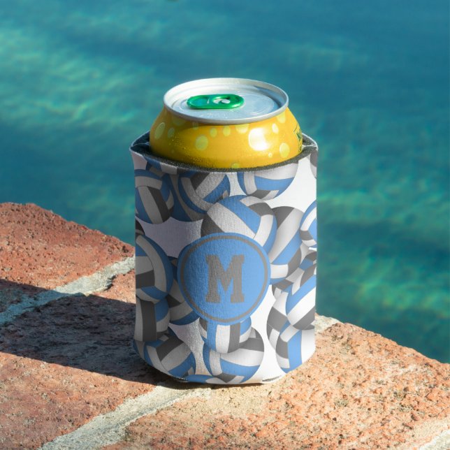 Lt blue gray volleyballs pattern player monogram can cooler (In Situ Pool)