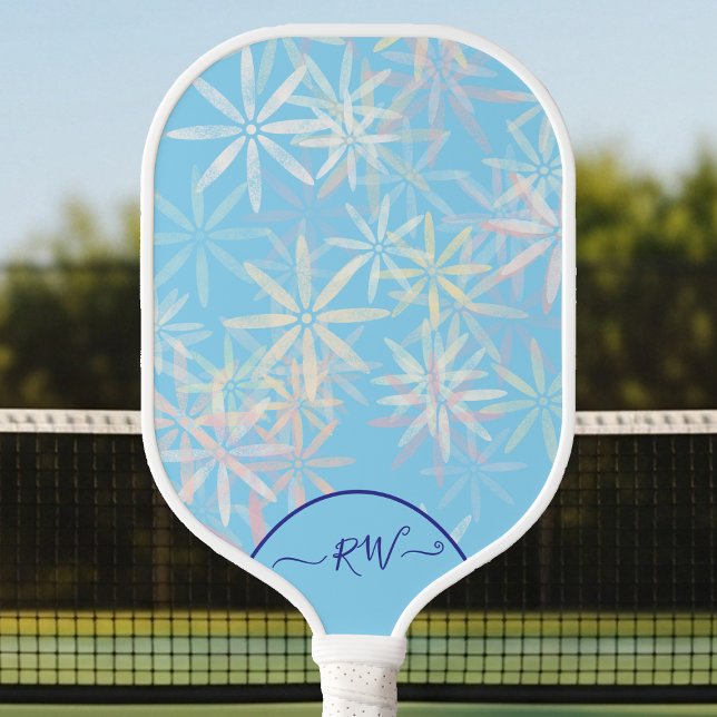 Lt Blue Retro flower power Carbon Fiber Pickleball Paddle (Creator Uploaded)