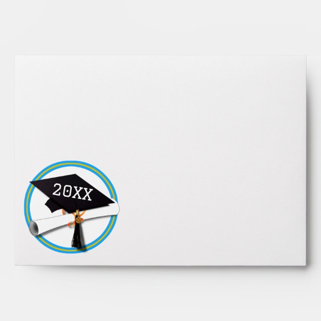 Lt. Blue School Colors Grad Cap Graduation Envelope (Front)