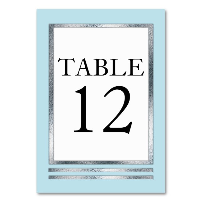 Lt Blue | Silver | White Modern Simple Elegant Table Number (Front)