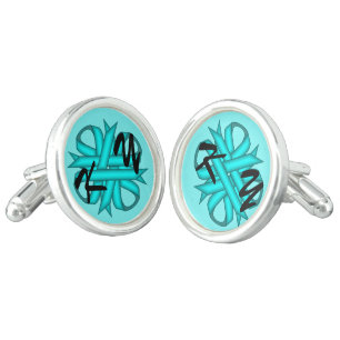 Lt Blue / Teal Clover Ribbon by Kenneth Yoncich Cufflinks