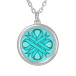 Lt Blue/Teal Clover Ribbon by Kenneth Yoncich Silver Plated Necklace
