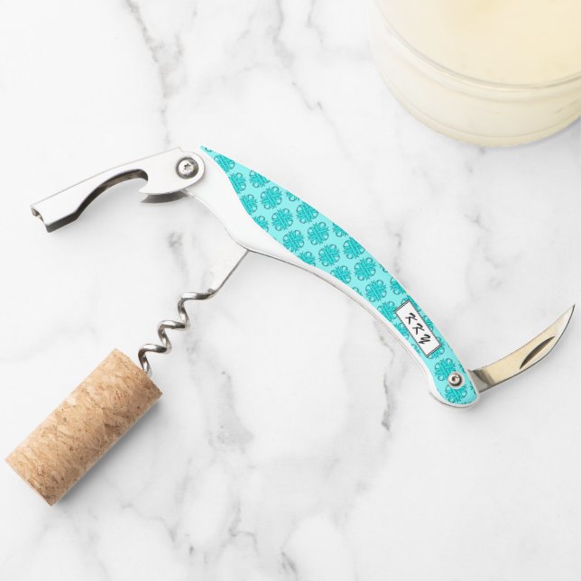 Lt Blue / Teal Clover Ribbon by Kenneth Yoncich Waiter's Corkscrew (Front)