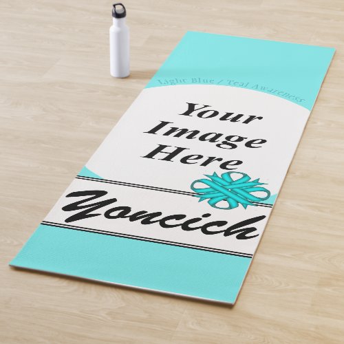 Lt BlueTeal Clover Ribbon Template by K Yoncich Yoga Mat