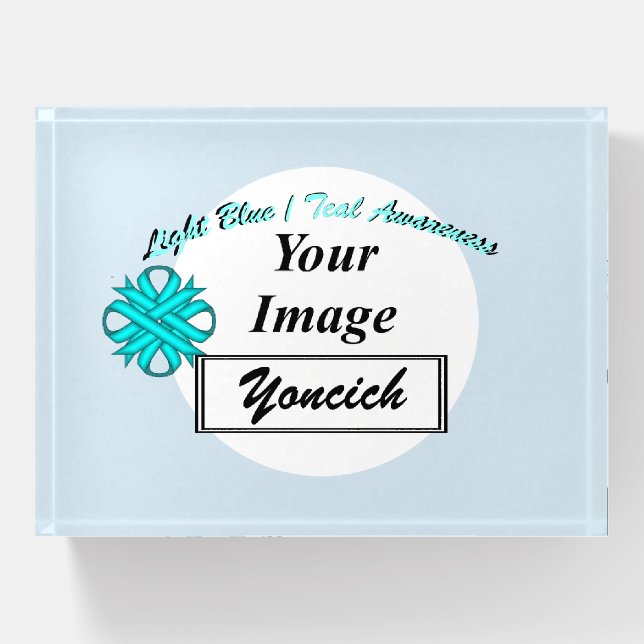 Lt Blue/Teal Clover Ribbon Tmpl by Kenneth Yoncich Paperweight (Front)