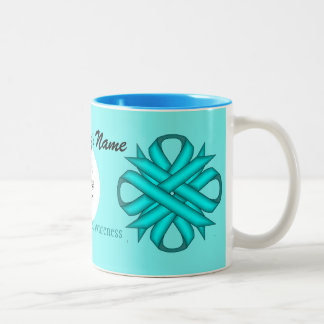 Lt Blue/Teal Clover Ribbon Tmpl by Kenneth Yoncich Two-Tone Coffee Mug