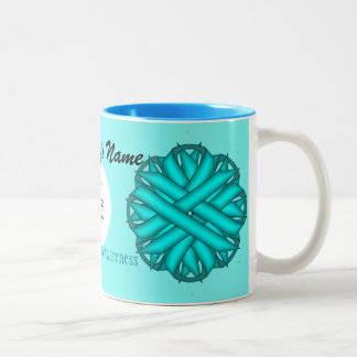 Lt Blue / Teal Flower Rbn Tmpl by Kenneth Yoncich Two-Tone Coffee Mug