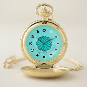 Lt Blue/Teal Flower Ribbon (Bf) by K Yoncich Pocket Watch