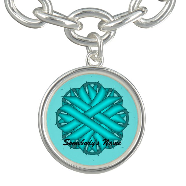 Lt Blue / Teal Flower Ribbon by Kenneth Yoncich Charm Bracelet (Design)