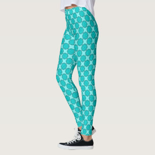 Lt Blue / Teal Flower Ribbon by Kenneth Yoncich Leggings