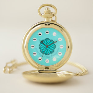 Lt Blue/Teal Flower Ribbon (Mf) by K Yoncich Pocket Watch